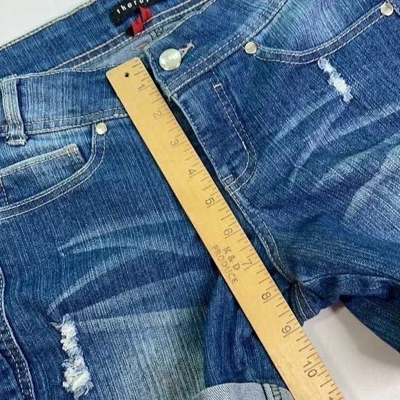 Therapy Destressed Denim Jean Shorts Sz 3 - Picture 10 of 11